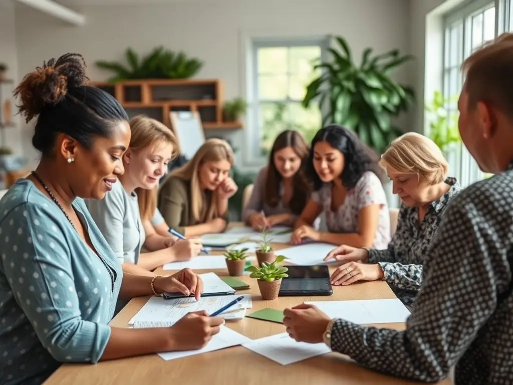 A picture of community members participating in a workshop on sustainable practices, highlighting the association's commitment to community engagement.