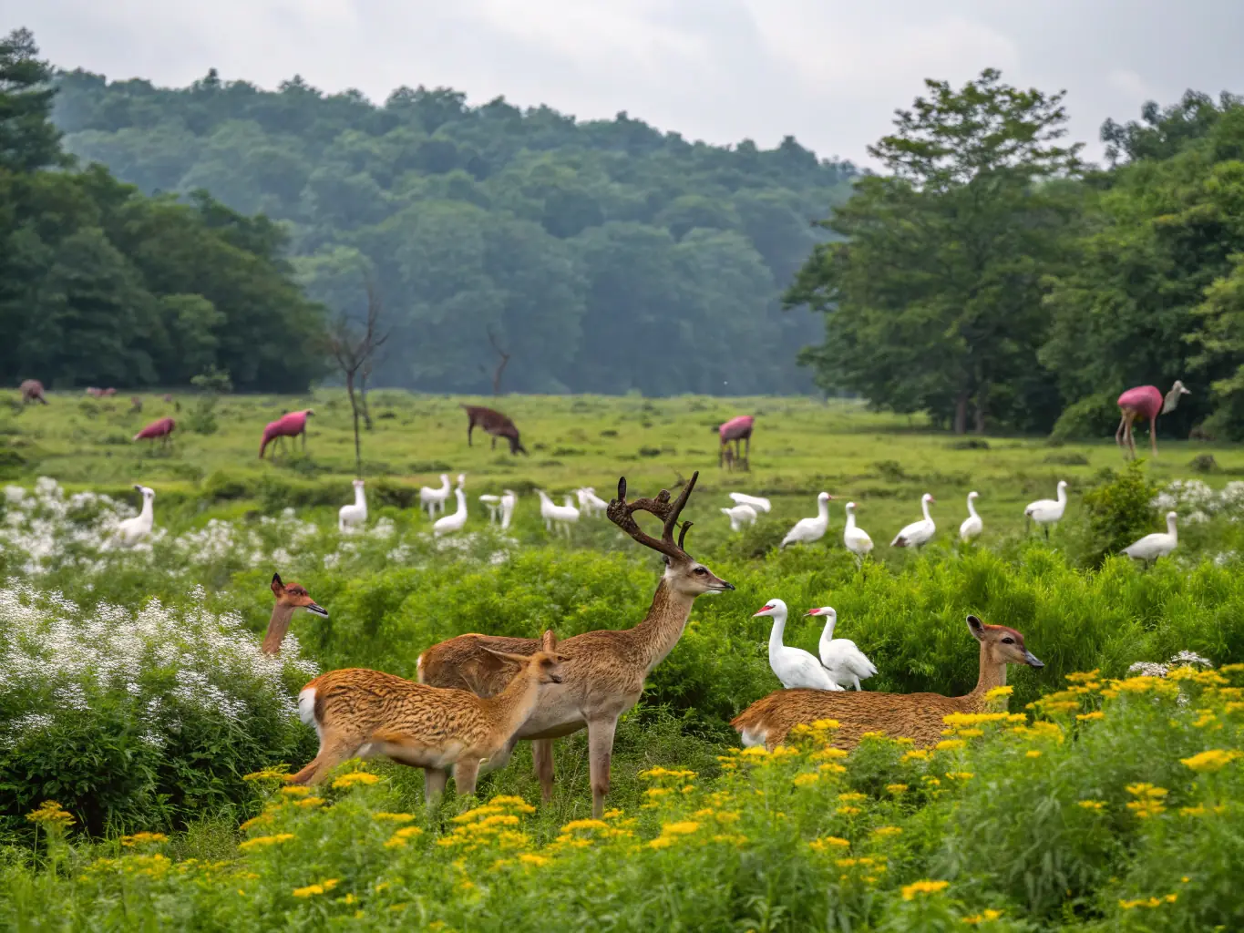 A photograph showcasing diverse wildlife in their natural habitat, emphasizing the importance of biodiversity protection.